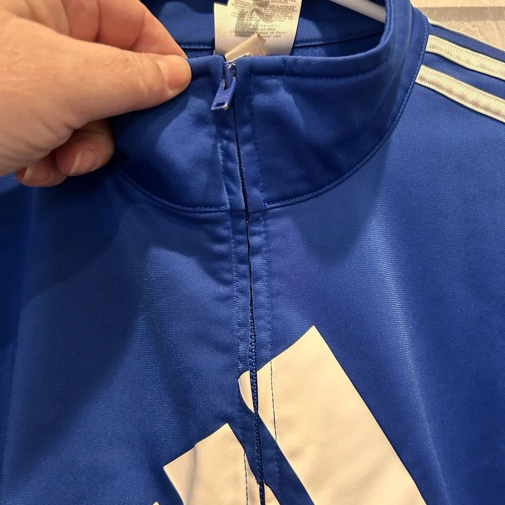 Kids Adidas Track Jacket Blue White Logo Full‎ Zip Athletic Size XL Soccer